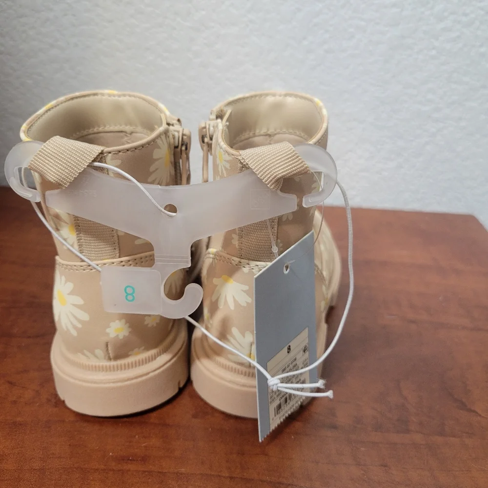 Cat & Jack Girls Floral Tan Kids Boots Size 8 Nwt